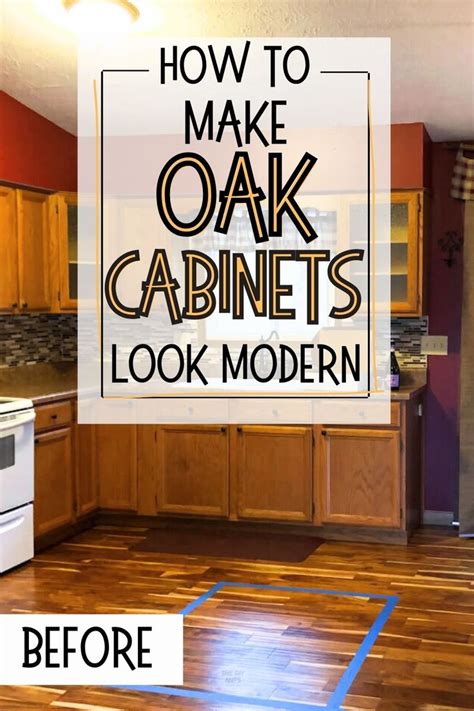 oak cabinets with elemental blue steel|how to make oak cabinets modern.